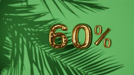 60-%-Rabattverkauf-Auf-Grünem-Hintergrund-Mit-Sanfter-Palmenbrise,-Feiertags-Sommerverkaufskonzept,-Sonderpreisangebote-Im-Online-Shop