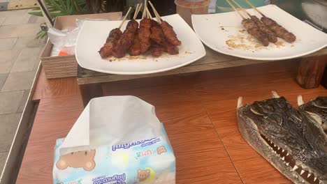street-food-variety-of-alligator-barbecue-meat