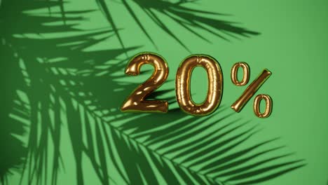 20-%-Rabatt-Auf-Grünem-Hintergrund-Mit-Sanfter-Palmenbrise,-Feiertags-Sommerschlussverkauf-Konzept,-Sonderpreisangebote-Im-Online-Shop