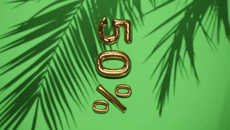 50%-discount-sale-on-green-background-with-palm-tree-gentle-breeze,-holiday-summer-sale-concept-special-price-offers-online-store-vertical