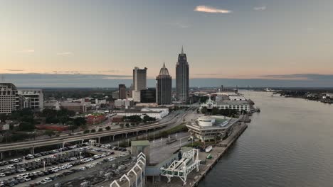 Aerial-view-of-downtown-Mobile-Alabama-at-dusk