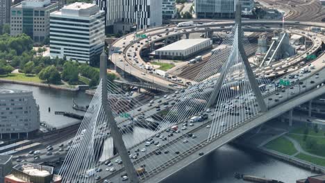 Drone-shot-of-traffic-building-up-during-Boston's-evening-rush-hour