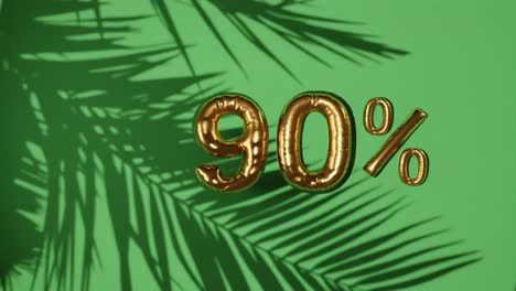 90-%-Rabattverkauf-Auf-Grünem-Hintergrund-Mit-Sanfter-Palmenbrise,-Feiertags-Sommerverkaufskonzept,-Sonderpreisangebote-Im-Online-Shop