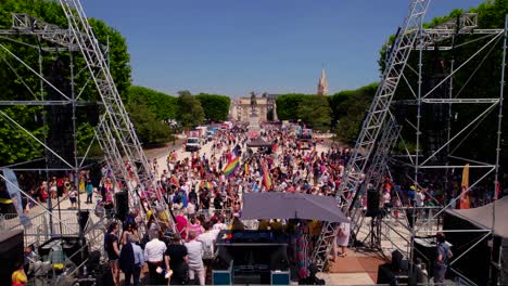 Montpellier's-festive-pride-stage-on-gay-parade,-France