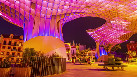 Timelapse-of-tourists-captivated-by-illumination-of-Metropol-Parasol