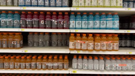 Variety-of-sports-drinks-in-bottles-on-store-shelf-for-electrolytes-for-sale