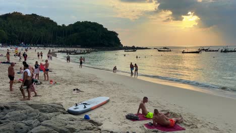 Crowded-Tropical-Beach-in-Southeast-Asia-During-Sunset