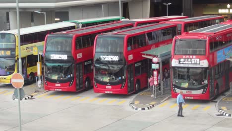 Row-Of-Double-Decker-Buses-At-Hong-Kong-Convention-and-Exhibition-Centre-Bus-Stop