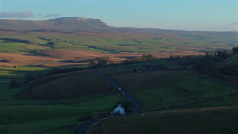 Wide-Angle-Drone-Shot-of-Yorkshire-Dales-Landscape-and-Pen-y-ghent