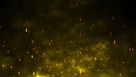 3D-Animation,-Bewegung,-Flammen,-Feurig,-Heiße-Glut,-Funken,-Feuerwerk,-Glühen,-Fliegende-Brennende-Partikel-Auf-Schwarzem-Hintergrund,-Visueller-Effekt,-4-karätiges-Gelbgold