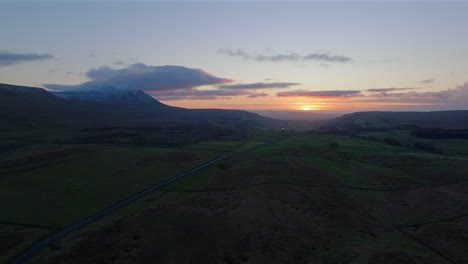 Wide-Angle-Aerial-Shot-of-Ingleborough-and-Yorkshire-Dales-at-Sunset