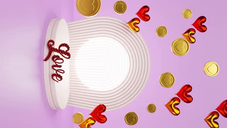 vertical-display-product-heart-background-in-gold-coin-and-balloons-and-love-letters-for-st-valentine-celebration-romantic-couple-affair-rendering-animation-e-commerce-online-shop