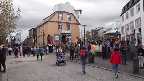 Crowd-of-people-enjoying-downtown-Reykjavik-in-Iceland