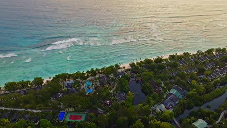 Aerial-drone-view-of-travel-destination-exotic-beach-resort-in-the-Seychelles-Islands