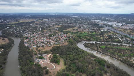Aerial-Of-Alexander-Clark-Park-And-Logan-River-In-Loganholme,-Queensland,-Australia