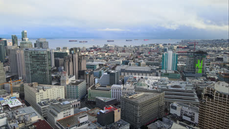 Epic-aerial-view-of-San-Francisco-South-Beach-neighbourhood,-California,-USA