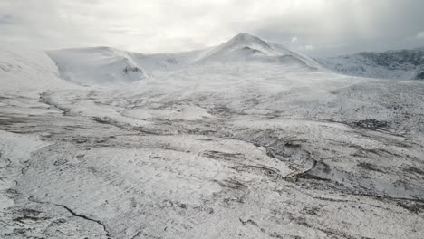 Drone-shot-of-snowy-mountains-in-wales