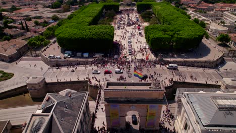 Slow-establishing-shot-of-people-turning-up-to-the-gay-pride-event-in-Montpellier