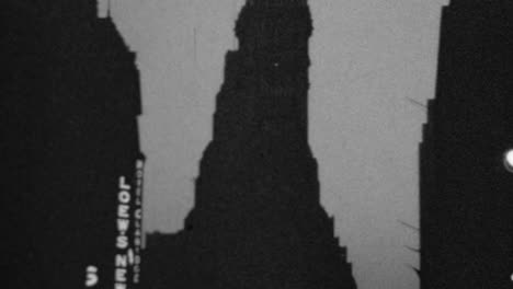 Wolkenkratzer-Silhouette-Bei-Sonnenuntergang-In-Manhattan,-New-York-City-In-Den-1930er-Jahren
