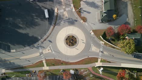 Overhead-drone-view-of-a-traffic-round-about
