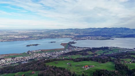 Aerial-view-over-municipalities-near-lake-Zurich-and-Obersee,-Switzerland