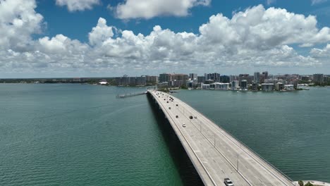 Reverse-aerial-reveal-of-bridge-over-Tampa-Bay