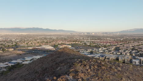 Aerial-View-of-Henderson-Suburb-with-Las-Vegas-Strip-Skyline-in-the-Background