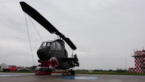 Cobra-Gunship-TAH-1P-helicopter-parked-on-trailer-at-airport-during-airshow