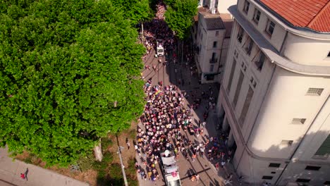 Aerial-shot-overhead-a-gay-pride-festival-in-the-streets-of-Montpellier