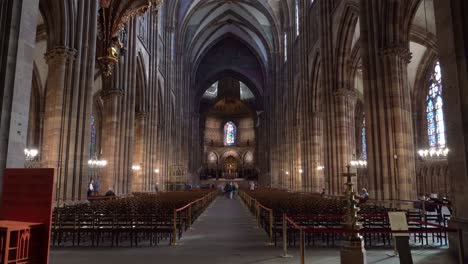 Cathedral-of-Our-Lady-of-Strasbourg-has-Gothic-edifice,-dating-from-the-1200s,-with-a-16th-century-astronomical-clock-and-a-rose-window