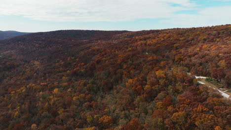 Colorful-Dense-Autumn-Forest-In-AR,-USA---Aerial-Panoramic