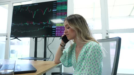 Sad-clerk-Blonde-European-woman-working-at-the-office-financial-trading