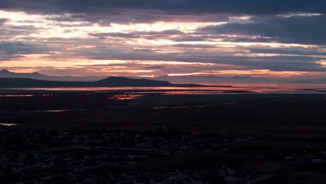 Dramatic-shot-of-the-Great-Salt-Lake-in-Utah-during-sunrise-or-sunset