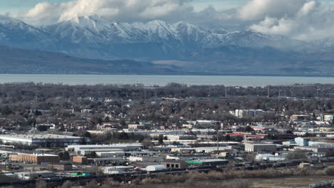 Drone-aerial-provo-and-utah-lake-with-mountain-range