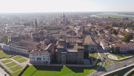 Breathtaking-aerial-view-of-historical-town-of-Mantua-with-San-Giorgio-Castle