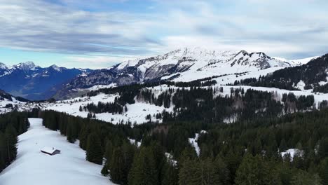 Drone-view-of-nature-in-winter,-Arvenbüel,-Amden,-Switzerland