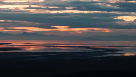 Panning-drone-shot-of-the-Great-Salt-Lake-during-sunset-or-sunrise