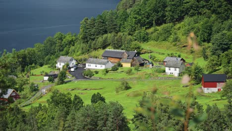Ein-Kleines-Dorf-Auf-Den-Steilen-Hügeln-über-Dem-Hardangerfjord