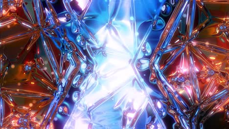 Animation-of-computer-generated-blue-and-orange-glassy-psychedelic-kaleidoscope-with-mesmerizing-liquid-shapes-and-pattern