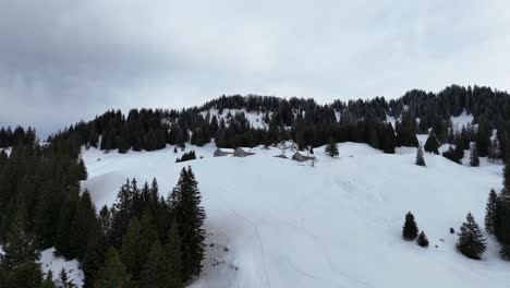 Luftaufnahme-Der-Schneebedeckten-Arvenbüel-Natur-In-Amden,-Schweiz