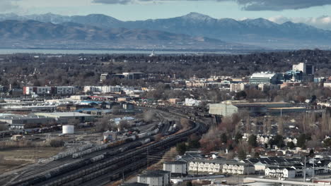 Aerial-train-transport-through-Provo-Utah