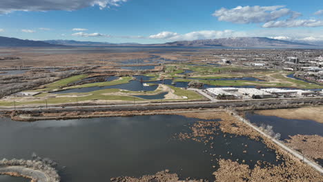Aerial-view-of-Provo-Utah-beautiful-water