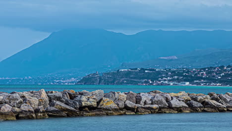 Timelapse-View-of-Sicilian-Bay-and-Breakwater