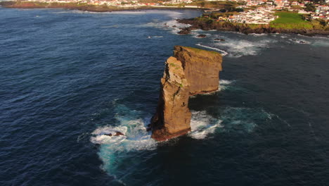 Mosteiros-Beach-on-Sao-Miguel-Island:-Orbital-aerial-view-over-rock-formations-near-the-beach