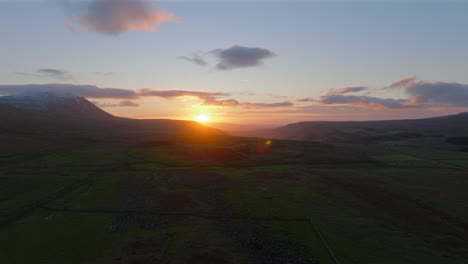Wide-Angle-Drone-Shot-of-Yorkshire-Dales-and-Ingleborough-at-Sunset-UK