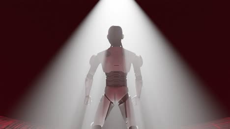 Haz-De-Luz-Sobre-Un-Robot-De-Inteligencia-Artificial-Ciberhumanoide-Que-Se-Hace-Cargo-Del-Concepto,-Animación-De-Representación-3d
