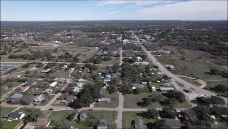 Aerial-Shot-over-Johnson-City,-Texas-and-Hill-Country,-near-highway-290