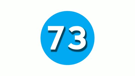 Nummer-73-Zeichensymbol-Animation-Bewegungsgrafiken-Auf-Blauem,-Kreisförmigem,-Weißem-Hintergrund,-Cartoon-Videonummer-Für-Videoelemente