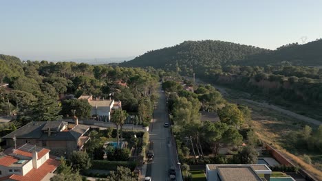 Aerial-view,-Matadepera-calm-neighbourhood-surrounded-by-nature