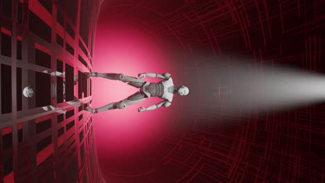 Vertikaler-Lichtstrahl-über-Einem-Roboter-Cyber-Humanoid-Künstliche-Intelligenz-Übernahmekonzept,-3D-Rendering-Animation